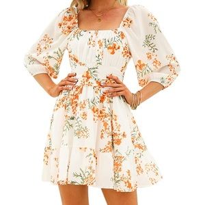 Womens White Floral Mini Dress XS